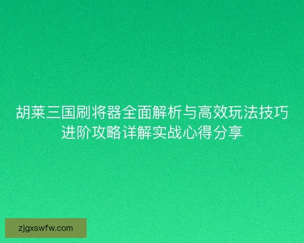 胡莱三国刷将器全面解析与高效玩法技巧进阶攻略详解实战心得分享 胡莱三国刷将器全面解析与高效玩法技巧进阶攻略详解实战心得分享